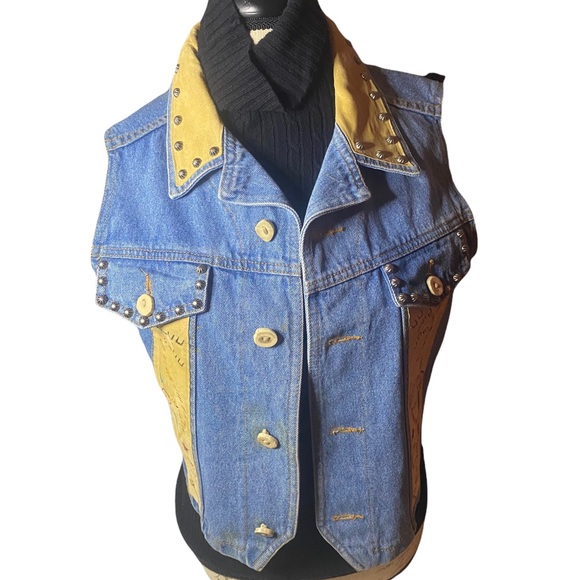 COPY - Patricia Wolfe Artist Hand Painted Horse Denim and Suede Vest - Picture 5 of 10